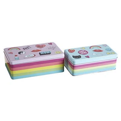 Imagen de Premier Housewares Fun Times Cajas de Almacenamiento, rectangulares, Juego 2, Estaño, Multicolor, 13 x 20 7 cm, 2