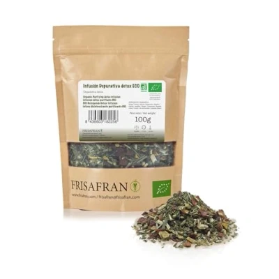 Imagen de FRISAFRAN Infusión depurativa Detox Ecológica Granel 100g Digestiva Anti inflamacion té drenante con efecto diuretico Propiedades Antioxidante Natural sin aditivos