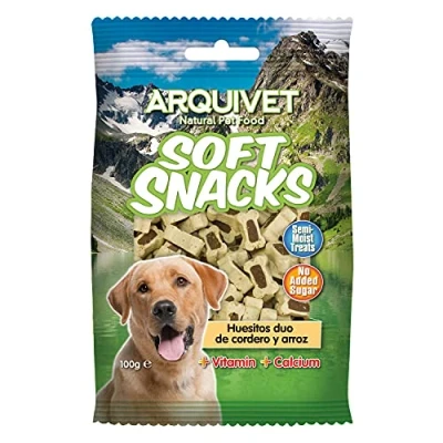 Imagen de ARQUIVET Soft Snacks para Perro Huesitos Duo Cordero y arroz Pack 14 x 100 g Naturales Perros de Todas Las Razas Premios, recompensas, chuches