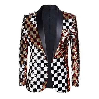 Imagen de PYJTRL Hombres Elegante Dos Colores conversión Brillante Lentejuelas Chaqueta Traje (M, Color)