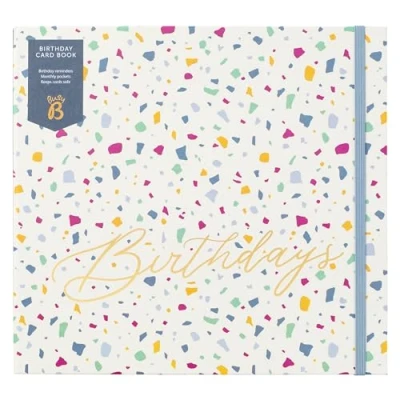 Imagen de Busy B Libro de tarjetas cumpleaños Terrazzo Cuaderno con recordatorios cumpleaños, bolsillos para mensuales