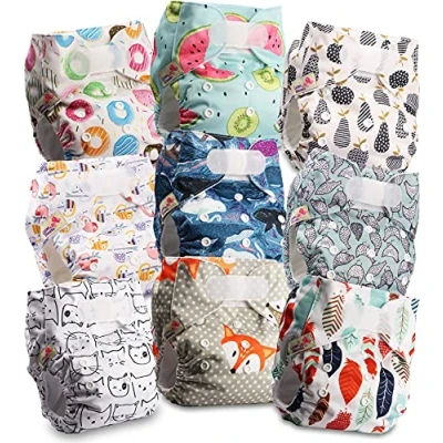 Imagen de Littles and Bloomz Pañal reutilizable para bebé con HOOK LOOP, 9 pañales, FLV2 0902