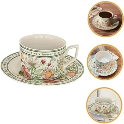 Imagen de WOZLO Juego Tazas de Cafe, Cafe con Leche,Juego Taza Platillo Expreso Capuchino Apto para Todo Tipo Bebidas, Agua, Leche, té y café