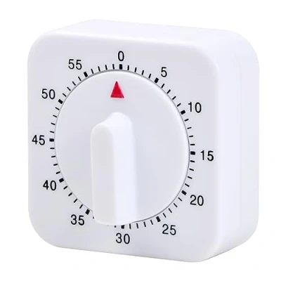 Imagen de Dokeno Temporizador de Cocina Mecánico, 60 Minutos Cuadrado para Casa Cocinar Hornear, Blanco Mecánico Cuenta Atrás, Manual con Alarma (Blanco)