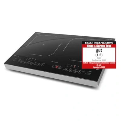 Imagen de CASO ProGourmet 3500 Placa de inducción doble móvil, W, 60 240 C, 4 funciones, temporizador 180 min, ollas hasta 24 cm, vitrocerámica