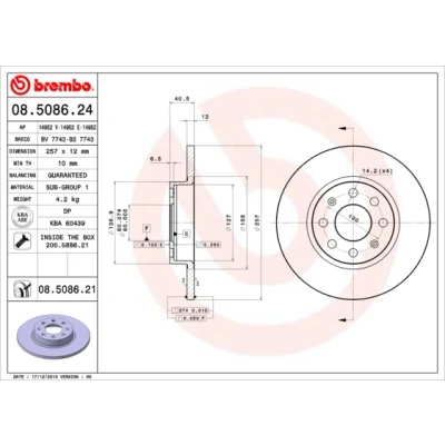 Imagen de BREMBO COATED DISC LINE 08.5086.21 Disco de freno 257 12 4 macizo revestido con tornillos FIAT: Grande Punto Hatchback, Evo Hatchback