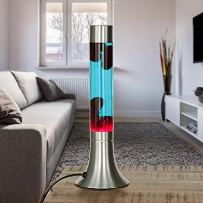 Imagen de Licht Erlebnisse lámpara de lava aluminio cristal en plata azul rojo fiesta salón 37,5 cm bombilla G9 incl. mesa atmosférica retro YVONNE