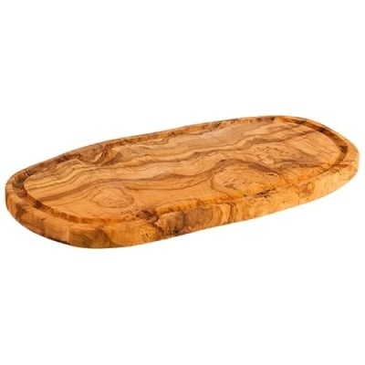 Imagen de APS 1021 Olive Tabla para servir (34,5 x 18,5 cm, altura 2 con surco zumo, madera de olivo, desviación natural en forma, vetas y tamaño)