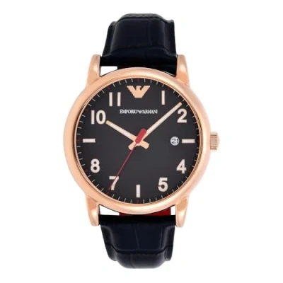 Imagen de Emporio Armani Reloj para hombre, movimiento Fecha a dos manecillas, caja de 43mm acero inoxidable color oro rosa con correa piel, AR11135, Azul oscuro y tono