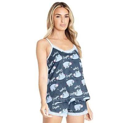Imagen de Disney Pijama Mujer Verano, Conjunto Pantalones Cortos y Camiseta Tirantes con Personajes, Moda S XL, Stitch Minnie Cruella Marie (Azul Marino Igor, M)