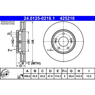 Imagen de ATE 24.0125 0218.1 Disco de freno 288,0 25,0 5 114,3 ventilado revestido altamente carbonizado HYUNDAI: i30 III Hatchback, Fastback