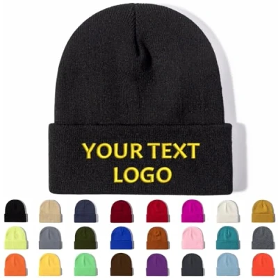 Imagen de Buaodam Gorros Personalizados de Punto con Logotipo Texto Bordado y Patrón Impreso,Gorro Invierno Beanie para Hombre Mujer, Suave Elástico