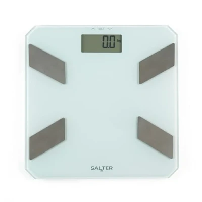 Imagen de Báscula de baño analizador Salter peso corporal, grasa agua 180kg/23st 3lb, pantalla LCD fácil leer, memoria para 9 usuarios, lectura instantánea, Incluye baterías