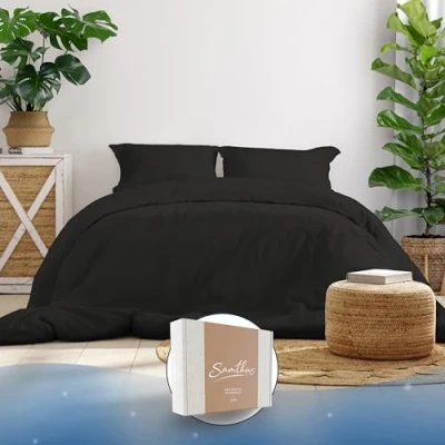 Imagen de Samthus Ropa de cama 200 x 220 cm, algodón satinado, certificado Oeko Tex, fabricado en verde, para dormir con un suave cielo y 1 funda nórdica cm 2 fundas almohada 80