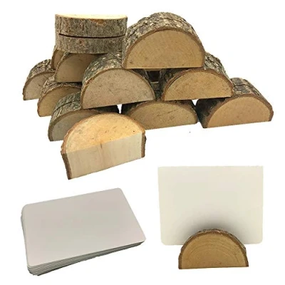 Imagen de Aisamco 20 pzas de Madera rústicas para Colocar en Lugar la Tarjeta Titular Memo 0.6&quot;y 30 Kraft Tarjetas Boda número Nombre Signo
