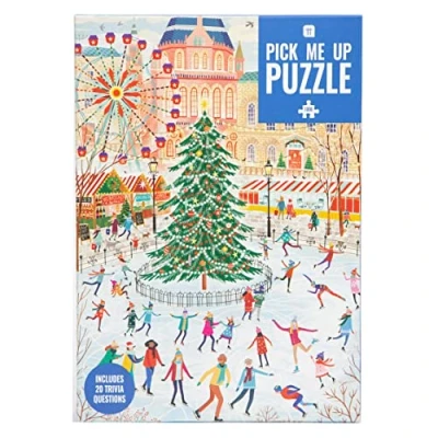 Imagen de Talking Tables 1000 Piezas para Adultos Rompecabezas ilustrado de Invierno con árbol Navidad y Escena del Mercado Regalo Ella, él (PUZZ PMU ICESKATE)