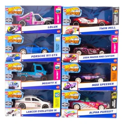 Imagen de Hot Wheels Pull Back Speeders coche de juguete a escala 1:43, tira hacia atrás del y suelta, alto rendimiento, coleccionable, Para niños niñas + 3 años, Los modelos pueden variar, HPR70