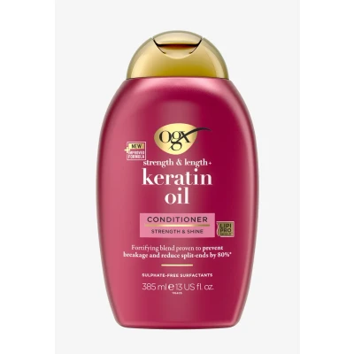 Imagen de OGX Strength &amp; Length Keratin Oil Conditioner (385 ml), acondicionador con proteínas de keratina, sin sulfatos ni parabenos, para cabello rizado, encrespado u ondulado