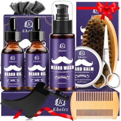 Imagen de Regalos Para Hombres, Kit Cuidado Barba Hombres Con Aceite de Barba, Champú BáLsamo Barba,Modelador La Regalo Año Nuevo Hombre Cumpleaños