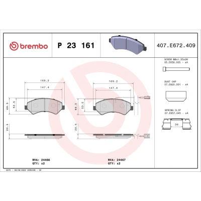 Imagen de BREMBO P 23 161 Juego de pastillas freno con contacto avisador desgaste tornillos pinza accesorios FIAT: Ducato III Furgón