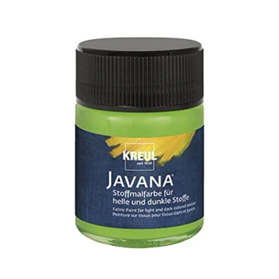 Imagen de Kreul 91960 Javana pintura para tejidos claros y oscuros, bote 50 ml verde hoja, color brillante a base de agua, carácter pastoso, estampar estarcir