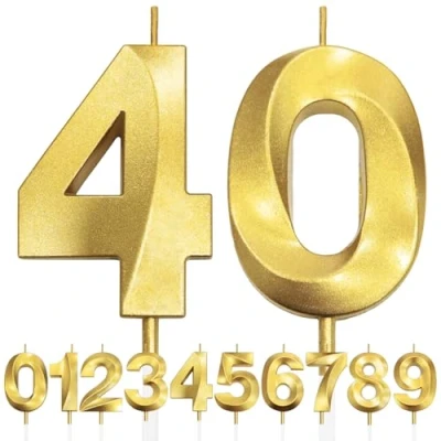 Imagen de 40th Vela de Cumpleaños con Purpurina Dorada y Diseño 3D Número 0, Velas Números, Decoración Tarta, Tarta para Fiesta Cumpleaños, Aniversario Boda,