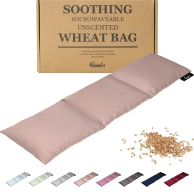 Imagen de Qomfor Saco térmico de Semillas Bolsa Grande para Microondas Cervical y con Funda Algodón el Alivio del Dolor Cuello, Hombros Espalda (Rosa)