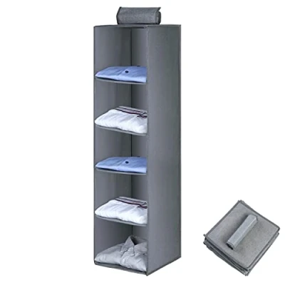 Imagen de AiQInu Organizador Armario Colgante, Estantes de Almacenamiento Colgantes con 5 Compartimentos Plegable para Ahorro Espacio Sistema Reforzado Varillas Bambú