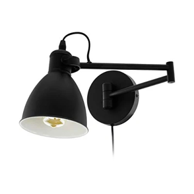 Imagen de Eglo lámpara de pared San Peri, salón vintage y industrial, iluminación para interiores metal en negro, con interruptor, dormitorio casquillo E27