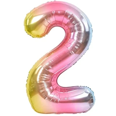 Imagen de Globo 2 Cumpleaños Número Pastel Multicolor Gigante, XXL de 100cm. Decoración Cumpleaños. Aire o Helio.