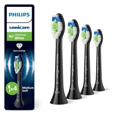 Imagen de Philips Sonicare W2 Optimal White, cabezales de cepillo dental repuesto originales, negro, paquete 4, HX6064/88