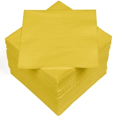 Imagen de HEKU 100 servilletas monocromáticas, 3 capas, 33 x cm, calidad uniforme para eventos y gastronomía, práctico paquete de 5 unidades, muy absorbente elegante, amarillo
