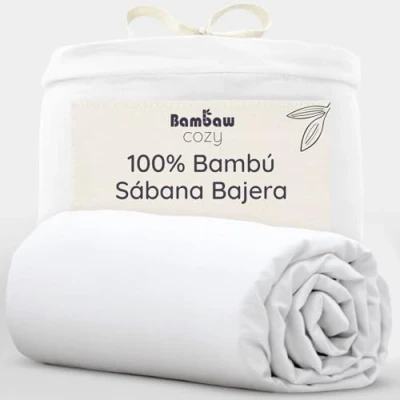 Imagen de Sábana Bajera de Bambú Transpirable Blanco 150x200 cm Suave y Lujosa Fitted Sheet Tejido Microfibra Bambu Bed Sheets Sostenible Hipoalergénica Bambaw