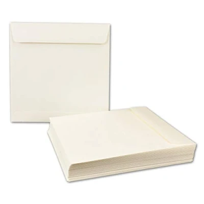 Imagen de 25 sobres cuadrados de 19 x cm, color blanco ópalo, adhesivo húmedo, 120 g/m², para tarjetas invitación