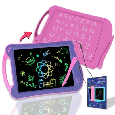Imagen de HOMESTEC AstroDraw Juguetes niñas 2 3 4 5 6 años, tableta de escritura LCD, pizarra mágica infantil, tablero dibujo electrónico, juegos educativos regalo bonitos para niña 2+ años (Púrpura/Rosa)