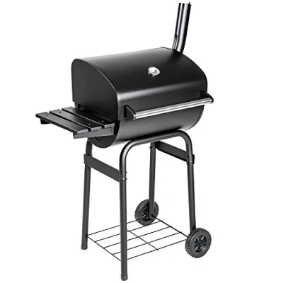 Imagen de tectake® Barbacoa Carbon Portátil, Grill BBQ con Tapa, Ahumador Barbacoa, Parrilla Acero Inoxidable, Termómetro, Ruedas, Asador, de Obra Negro