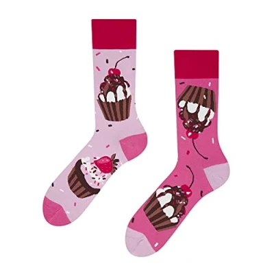 Imagen de Dedoles Calcetines Unisex Hombre Mujer y Niños Algodón muchos diseños divertidos diferente izquierda derecha, color: rosa, diseño: Cupcakes tamaño: 35 38
