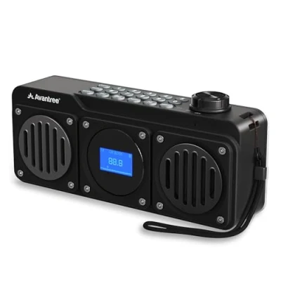 Imagen de Avantree Boombyte Radio FM Portátil Pequeña 4 en 1 y Altavoz Bluetooth con Duales (14W), Volumen Potente, Sonido Estéreo, Lector Micro SD Puerto USB, Reproductor de MP3 Recargable