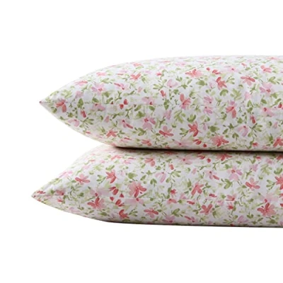 Imagen de Laura Ashley Juego de Fundas Almohada estándar, Ropa Cama algodón percal Transpirable, decoración Fresca y para el hogar (Rosa Norella, 2 Piezas)