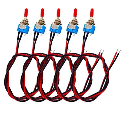 Imagen de senvenelec 5Pcs Mini Interruptor de Palanca para Automóvil, con Precableado, ON OFF 2 Posiciones 3 Pines SPST Balancín Metal 3A 250VAC / 6A 125VAC.