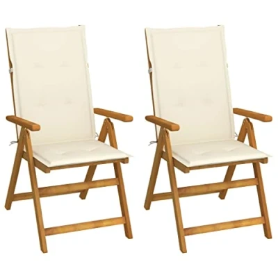Imagen de vidaXL 2X Madera Maciza Acacia Sillas de Jardín Reclinables Cojines Plegables Sillón Exterior Balcón Terraza Patio Asiento Butaca Muebles Mobiliario