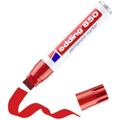 Imagen de edding 850 marcador permanente rojo 1 rotulador punta biselada 5 15 mm para marcas llamativas resistente al agua, secado rápido, indeleble cartón, plástico, madera, metal, vidrio