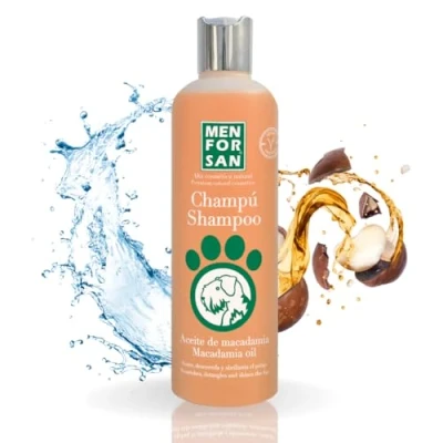 Imagen de MENFORSAN Champú para Perros Aceite de Macadamia, Nutre y Abrillanta el Pelaje, Poder desenredante, Propiedades Anti Encrespamiento Restauradoras, Cítrico, 300 ml