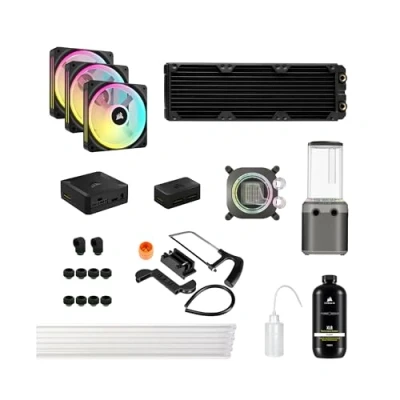 Imagen de CORSAIR Hydro X Series iCUE LINK XH405i Kit de Refrigeración Personalizada Bloque Líquida para CPU XC7 ELITE Bomba XD5 D5 Res 3 Ventiladores QX120 RGB Negro