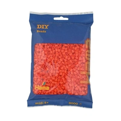 Imagen de Hama Perlen 201 04 Bügelperlen Beutel mit ca. 3.000 bunten Midi Bastelperlen Durchmesser 5 mm in Orange, kreativer Bastelspaß für Kinder ab Jahren
