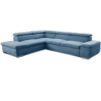 Imagen de CAVADORE 5900984025011 Alkatraz Sofá esquinero tapizado, Tejido (90% poliéster, 10% PA), Azul Claro, Ottomane Links