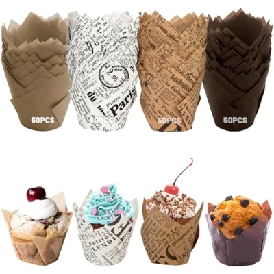 Imagen de LUZOON Tazas de Papel Pastel Tulipán a Prueba Grasa Muffin para Hornear Cupcakes y Magdalenas, Cafeterías, Pastelerías, Bodas, Fiestas Cumpleaños, 200 Piezas (200 ③)