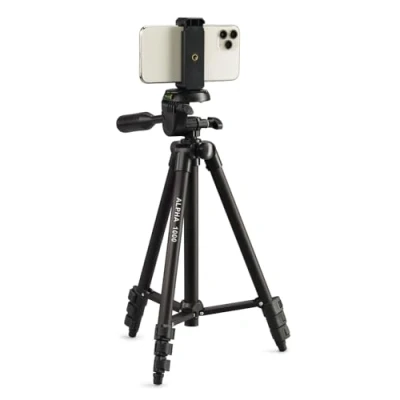 Imagen de Cullmann 52104 Trípode Alpha 1000 móvil BT con soporte para smartphone y disparador Bluetooth (altura de extensión 106 cm, cabezal 3 vías, carga máxima 1 kg, peso 480 g), negro