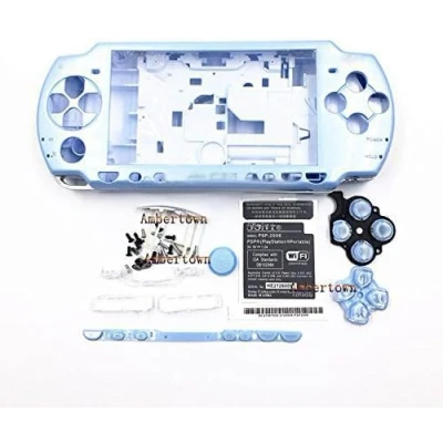 Imagen de Carcasa completa de repuesto para consola Sony PSP 2000, 2001, 2002, 2003, 2004, con juego botones (azul claro)