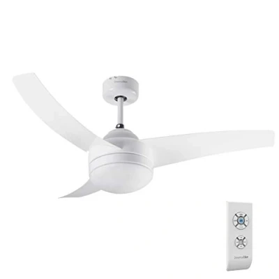 Imagen de UNIVERSALBLUE Ventilador de techo con luz Color blanco Temporizador y mando a distancia 3 velocidades aspas 106 cm 60W Estancias hasta 21m2